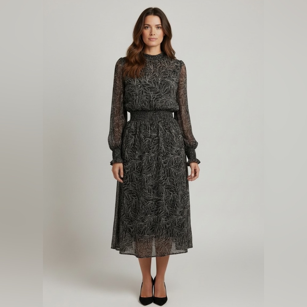 Elegant Black Floral Sheer Dress (size M)